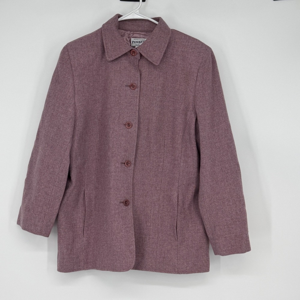 Vintage Pendleton Womens Blazer Jacket Pink Herringbone Wool Blend Size‎ 16